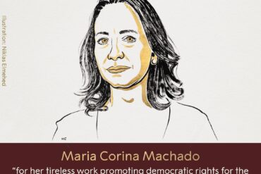María Corina Machado Premio Nobel de la Paz 2025 por su lucha por los derechos democráticos.