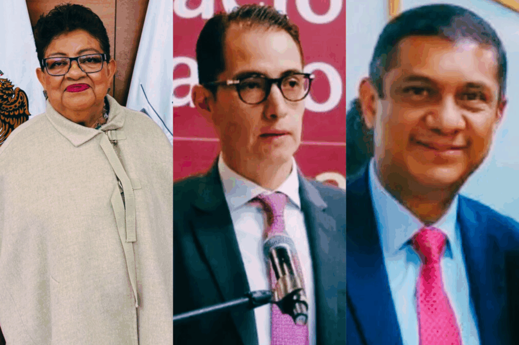 Ernestina Godoy, Héctor Elizalde y César Oliveros tras los cambios en la FGR anunciados luego de la renuncia de Alejandro Gertz Manero.