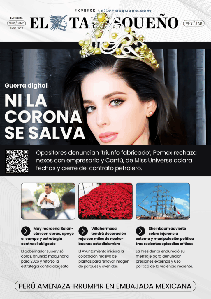 Portada de El Tabasqueño Express, con Fátima Bosch en la portada.