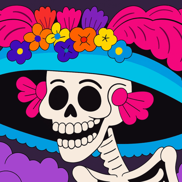 Calavera literaria mexicana con sombrero, estilo Posada.