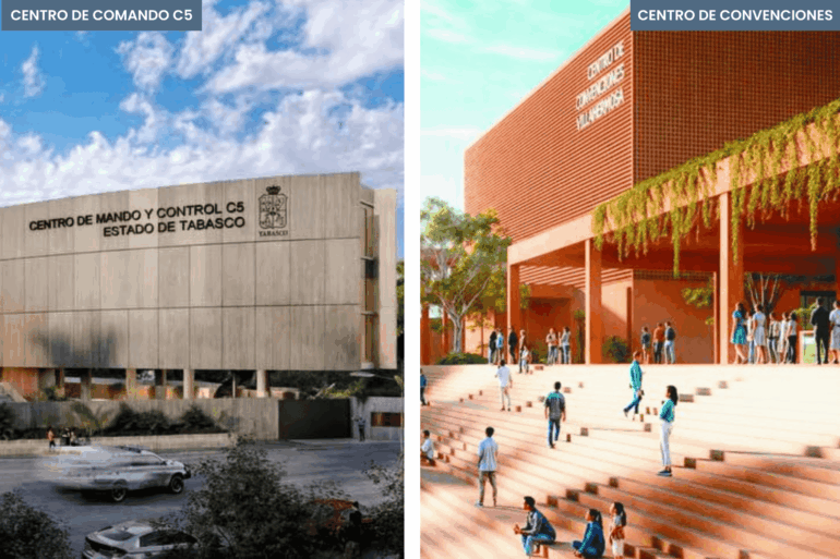 Render del nuevo C5 y Centro de Convenciones anunciados por el gobierno de Tabasco.