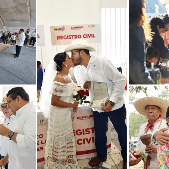 Imágenes de la Jornada de Atención al Pueblo: audiencias comunitarias, trámites del Registro Civil, módulos de atención ciudadana y encuentros del gobernador Javier May con habitantes de distintas comunidades.