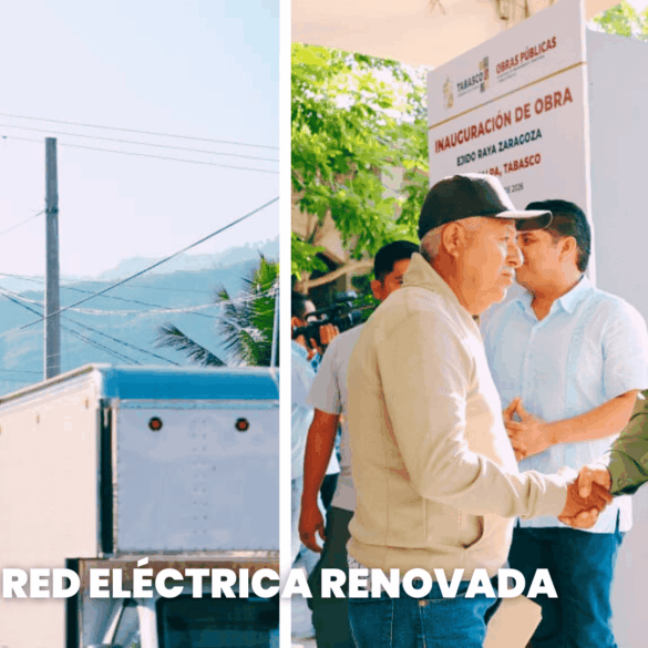 Inauguración de red eléctrica en Raya Zaragoza y tendido eléctrico renovado en Tacotalpa.