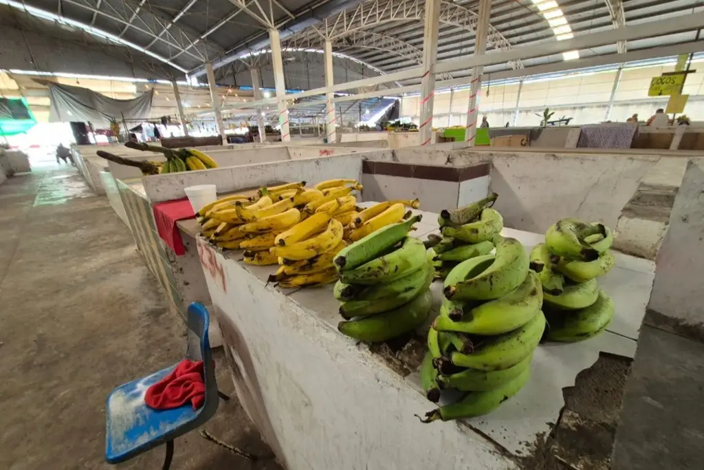 Puestos de plátano instalados dentro del Tianguis de Casa Blanca, con locales amplios y techados donde algunos vendedores ambulantes ya comenzaron a ocupar sus nuevos espacios.