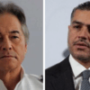 Retratos de Hernán Bermúdez Requena, exsecretario de Seguridad de Tabasco, y de Omar García Harfuch, titular de Seguridad federal, colocados en formato de imagen dividida para contraste visual.