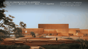 Render del Centro de Convenciones de Villahermosa proyectado dentro del plan urbano Villahermosa 2030.