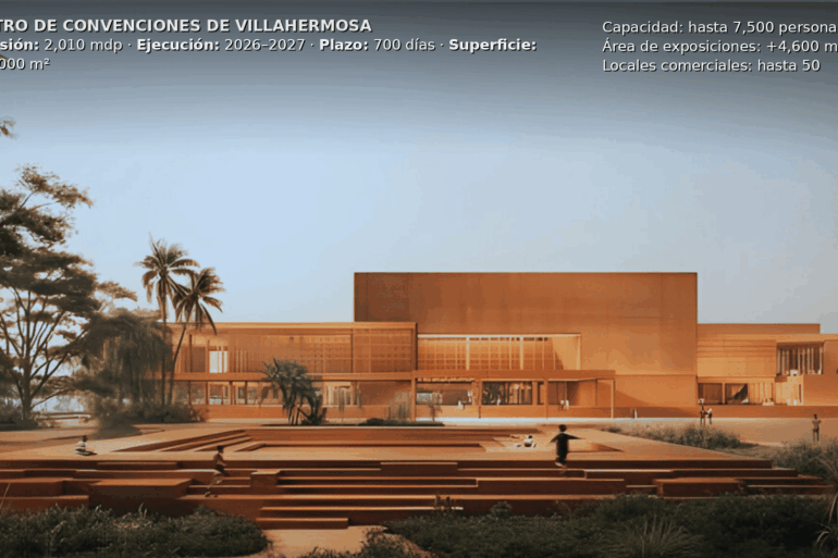 Render del Centro de Convenciones de Villahermosa proyectado dentro del plan urbano Villahermosa 2030.
