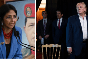 Composición fotográfica de Delcy Rodríguez y Donald Trump que ilustra la escalada de presión política y amenazas de Estados Unidos sobre Venezuela tras el secuestro de Nicolás Maduro.