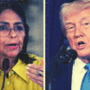 Composición fotográfica de Delcy Rodríguez y Donald Trump en contraste, simbolizando la tensión política y las versiones sobre contactos previos entre Caracas y Washington.