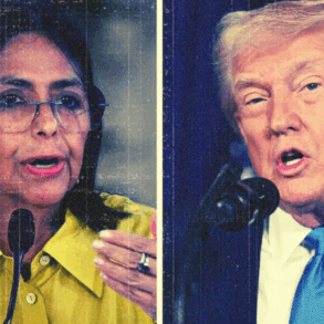 Composición fotográfica de Delcy Rodríguez y Donald Trump en contraste, simbolizando la tensión política y las versiones sobre contactos previos entre Caracas y Washington.