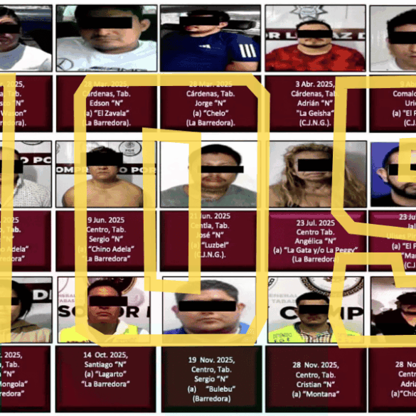 Registro visual de personas detenidas en 2025 por su presunta participación en delitos de alto impacto en Tabasco, como parte del balance de seguridad estatal.