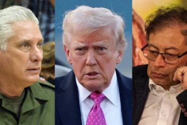 Composición fotográfica de Miguel Díaz-Canel, Donald Trump y Gustavo Petro en el contexto de la escalada de amenazas de Estados Unidos en América Latina.