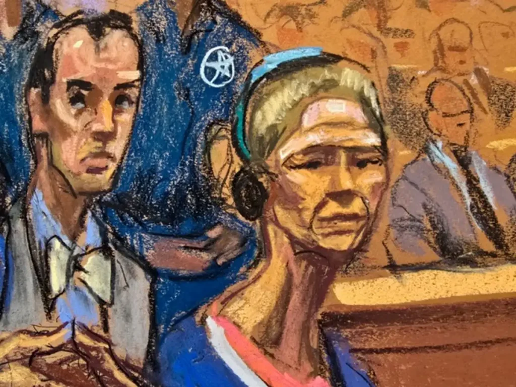 Ilustración judicial de Cilia Flores durante su comparecencia en un tribunal de Nueva York.