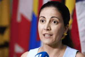 Rosa María Payá, comisionada de la CIDH, durante una conferencia internacional sobre democracia y derechos humanos.