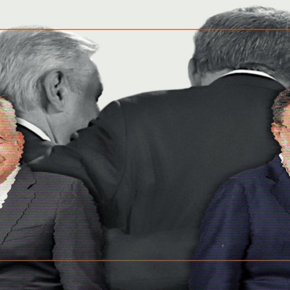 Julio Scherer Ibarra y Andrés Manuel López Obrador en composición editorial sobre ruptura política y tensiones internas en el primer círculo del poder.