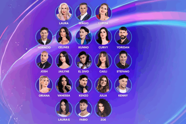 Foto oficial de La Casa de los Famosos 6 de la cadena Telemundo con los conductores principales.