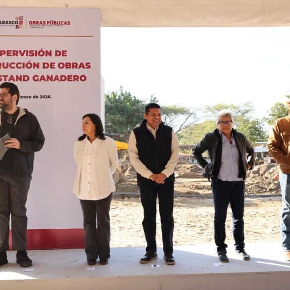 El Gobernador Javier May y la Secretaria de la SEDAP, Luisa Cámara, supervisando las obras de la Feria Tabasco 2026.