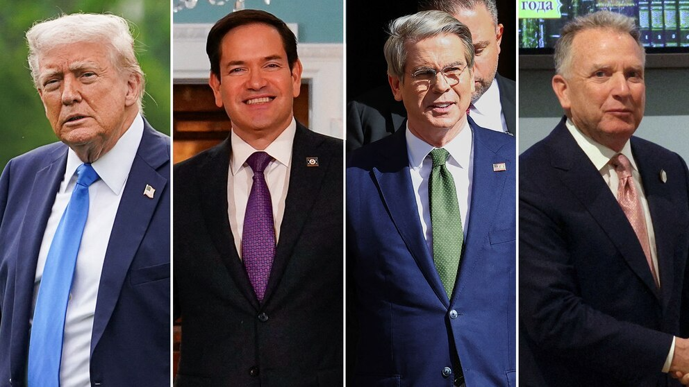 Donald Trump junto a Marco Rubio, JD Vance y Scott Bessent en retratos oficiales.
