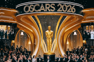 Estatuillas del Oscar preparadas en el escenario del Dolby Theatre antes de la ceremonia.