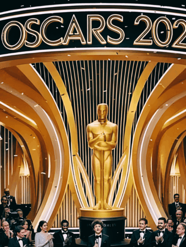 Estatuillas del Oscar preparadas en el escenario del Dolby Theatre antes de la ceremonia.