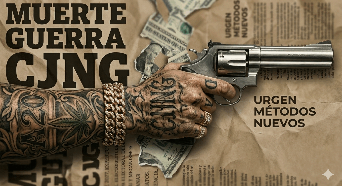 Ilustración conceptual sobre la muerte de El Mencho y la estructura del CJNG tras su caída