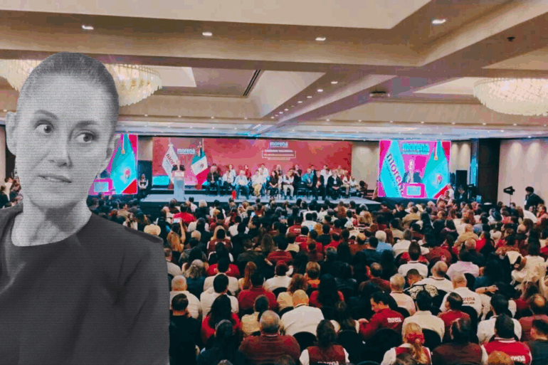 Sesión del Consejo Nacional de Morena con dirigentes y militantes reunidos en un auditorio durante reunión del partido.