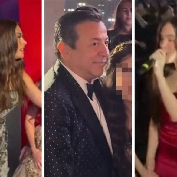 Composición de tres escenas de una fiesta de XV años en Villahermosa con artistas invitados, un hombre de traje junto a la festejada y ambiente nocturno de lujo.