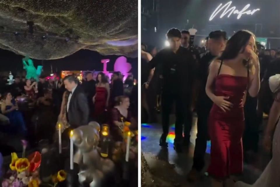 Composición de tres escenas de una fiesta de XV años en Villahermosa con artistas invitados, un hombre de traje junto a la festejada y ambiente nocturno de lujo.