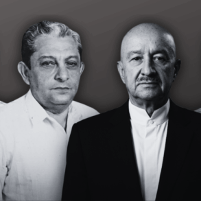 Fotografía en blanco y negro de Manuel Gurría Ordóñez, Salvador Neme Castillo, Carlos Salinas de Gortari y Roberto Madrazo Pintado, los cuatro protagonistas del período neoliberal en Tabasco entre 1988 y 2006.