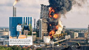 Incendio en la coquizadora de la refinería Olmeca con columna de humo negro
