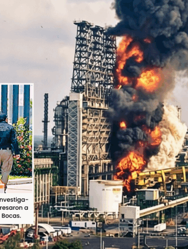 Incendio en la coquizadora de la refinería Olmeca con columna de humo negro