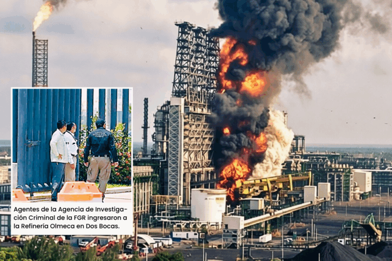 Incendio en la coquizadora de la refinería Olmeca con columna de humo negro