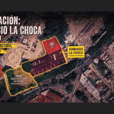 Vista aérea del predio del Gimnasio La Choca en Avenida Paseo La Choca, Colonia Tabasco 2000, Villahermosa, Tabasco, inmueble en proceso de venta por el Gobierno del Estado en 2026
