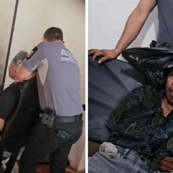 Fotograma del video viral que muestra a agentes de la FGE de Chiapas colocando una bolsa de plástico negra sobre la cabeza de un detenido en Tuxtla Gutiérrez