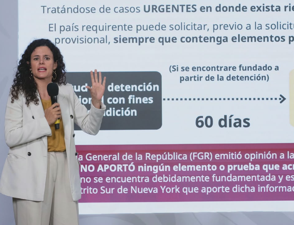 Luisa María Alcalde explica criterios jurídicos sobre la solicitud de detención provisional contra Rubén Rocha.