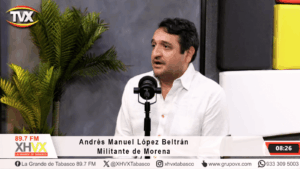 Andrés Manuel López Beltrán durante su entrevista en XHVX La Grande de Tabasco el 27 de mayo de 2026
