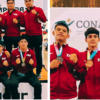 Boxeadores tabasqueños y su cuerpo técnico posan con medallas de la Olimpiada Nacional CONADE 2026 en Tepic, Nayarit