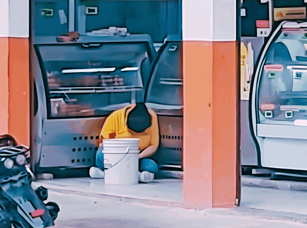 Interior de una sucursal de carnicería acordonada tras hechos violentos registrados en Tabasco.