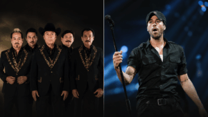 Composición visual horizontal con Los Tigres del Norte y Enrique Iglesias en contraste escénico previo a sus conciertos en la Feria Tabasco 2026.