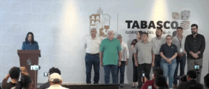 Talina Ferrer Cadenas informa sobre la continuidad de actividades en la Feria Tabasco 2026 tras el incendio en la Nave 1 del recinto ferial de Villahermosa.