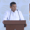 Gobernador Javier May Rodríguez durante conferencia de prensa informando sobre las acciones en el Parque Tabasco tras el incendio.