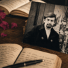 Retrato de José Carlos Becerra entre libros y cuadernos como homenaje cultural en Villahermosa