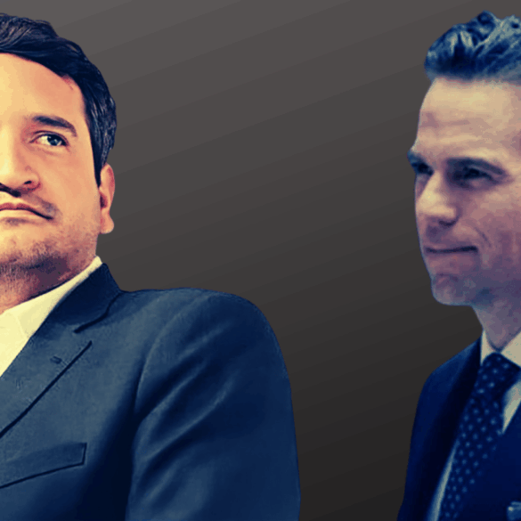 Andrés Manuel López Beltrán, secretario de Organización de Morena, y el periodista Carlos Loret de Mola, en imagen de composición editorial