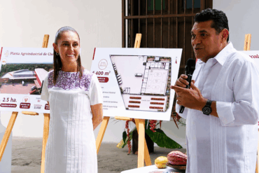 Claudia Sheinbaum y Javier May presentan proyecto de planta procesadora de cacao en Comalcalco.