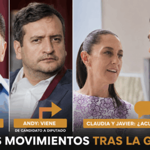 Composición gráfica con Serafín Tadeo, Andy López Beltrán, Claudia Sheinbaum y Javier May sobre los saldos políticos de la gira presidencial en Tabasco.