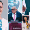 Claudia Sheinbaum, Omar García Harfuch y Luisa María Alcalde durante mensajes oficiales sobre el caso Rubén Rocha y Sinaloa.