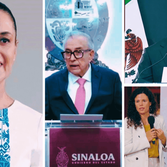 Claudia Sheinbaum, Omar García Harfuch y Luisa María Alcalde durante mensajes oficiales sobre el caso Rubén Rocha y Sinaloa.