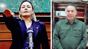 Yeraldine Bonilla rinde protesta como gobernadora interina de Sinaloa junto al senador Enrique Inzunza Cázarez.