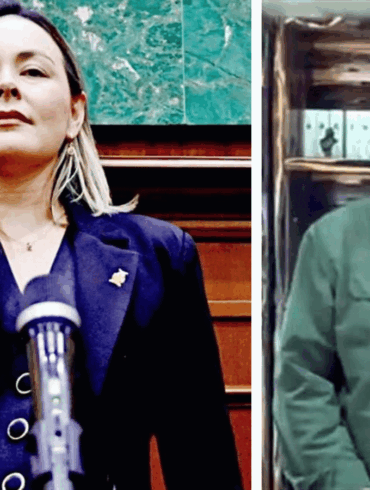 Yeraldine Bonilla rinde protesta como gobernadora interina de Sinaloa junto al senador Enrique Inzunza Cázarez.