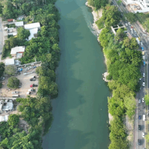 Vista aérea del río Carrizal y el corredor Paseo Tabasco donde iniciará Villahermosa 2030